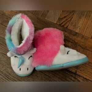 Totes Girls Pink and Blue Unicorn Slippers Kids size 11-12